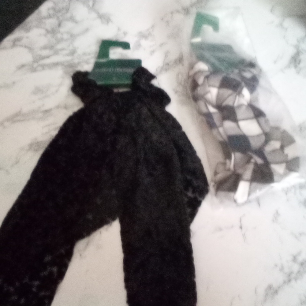 Two Scarf Scrunchies 1 black floral lace & 1 black & white check